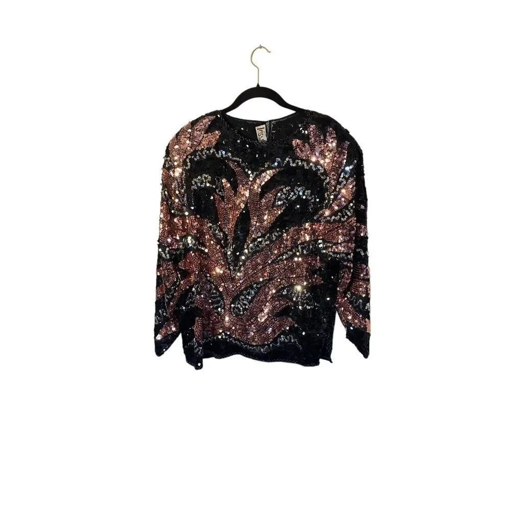 NWT, vintage iris silk beaded, sequin, formal top cocktail wedding 23/24